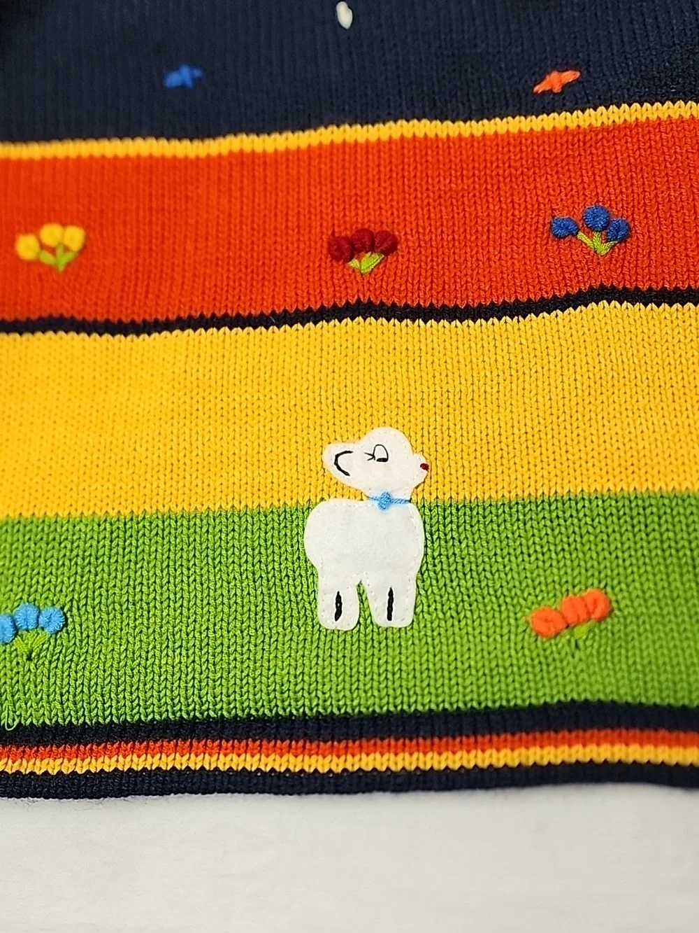 Peruvian Child's Colorful Hand-Knit Hooded Zip Cardigan Animals Rainbow Stripes - Picture 11 of 11